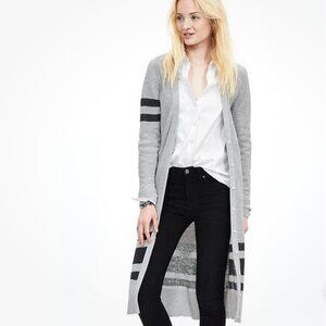 EUC Banana Republic Gray Multi-Stripe Long Cardigan Sweater in Women's Large